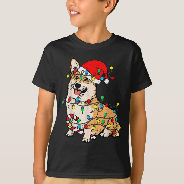 Corgi Dog Christmas Lights Pajama Santa Xmas Pet D T-Shirt (Vorderseite)