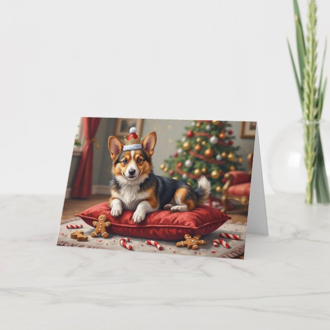 Corgi Dog Christmas Loaf with Santa Crown Art Karte (Vorderseite)