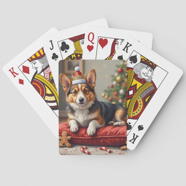 Corgi Dog Christmas Loaf with Santa Crown Art Spielkarten (Rückseite)