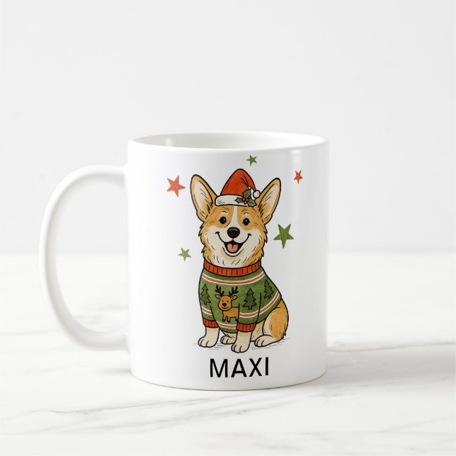 Corgi Dog Christmas Sweater Santa Hat Kaffeetasse (Links)