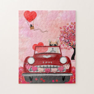 Corgi Dog Driving Car with Hearts Valentine's Puzzle