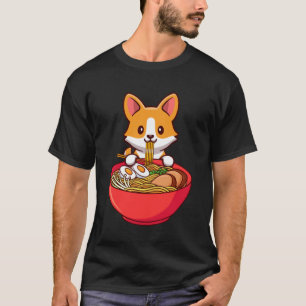 Corgi Dog Eating Ramen Niedlich Kawaii Noodles Ani T-Shirt