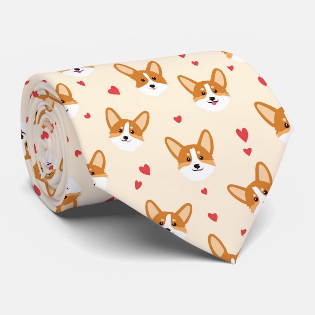 Corgi Dog Face with Hearts Valentine's Day  Krawatte (Gerollt)