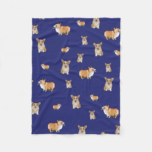 Corgi Dog Fleece Blanket Navy Blue (Vorderseite)