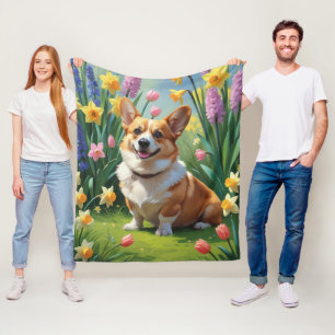 Corgi Dog Frühlingsblumen Malerei Fleecedecke