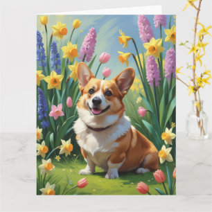 Corgi Dog Frühlingsblumen Malerei Karte