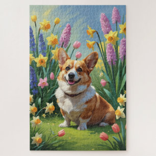 Corgi Dog Frühlingsblumen Malerei Puzzle