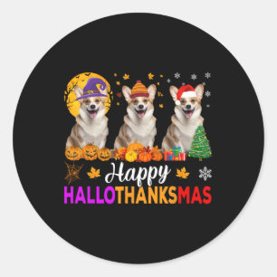 Corgi Dog Halloween Hallothanksmas Runder Aufkleber