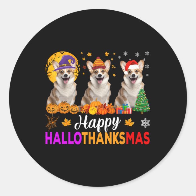 Corgi Dog Halloween Hallothanksmas Runder Aufkleber (Vorderseite)