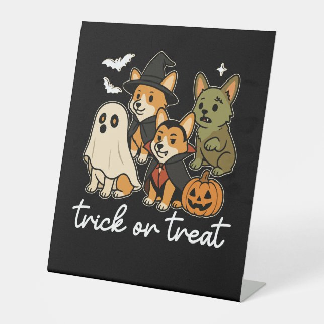 Corgi Dog Halloween Kostüm Spooky Sockelschild (Vorderseite)