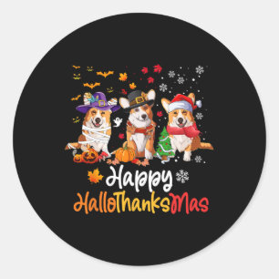 Corgi Dog Halloween Weihnachts-Happy Hallothanksma Runder Aufkleber