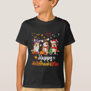 Corgi Dog Halloween Weihnachts-Happy Hallothanksma T-Shirt