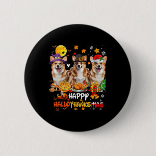Corgi Dog Happy Halloween Erntedank Merry Chris Button