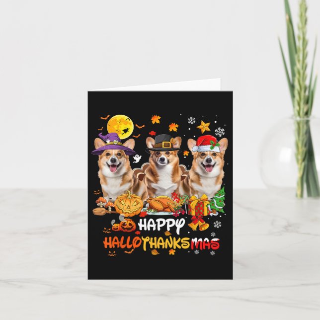 Corgi Dog Happy Halloween Erntedank Merry Chris Karte (Vorderseite)