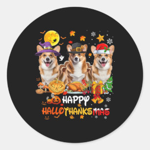 Corgi Dog Happy Halloween Erntedank Merry Chris Runder Aufkleber