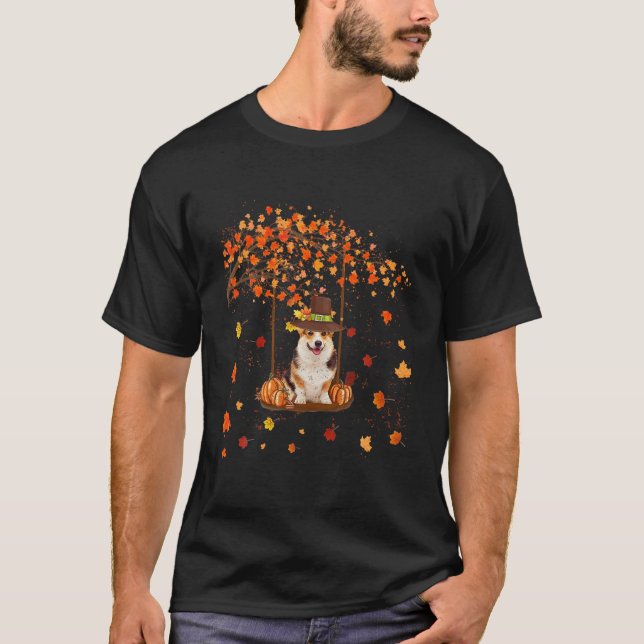 Corgi Dog Herbst Erntedank T-Shirt (Vorderseite)
