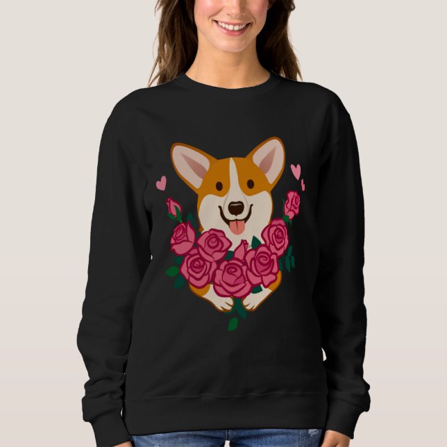 Corgi dog holding a bouquet of roses women Valenti Sweatshirt (Vorderseite)