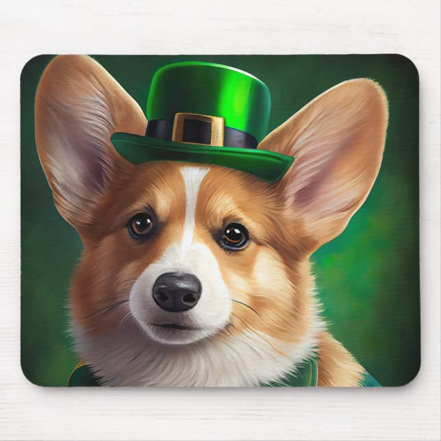 Corgi Dog in St. Patrick's Day Dress Mousepad (Vorne)