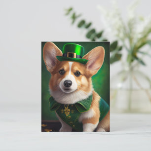 Corgi Dog in St. Patrick's Day Dress Postkarte