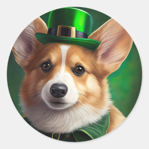 Corgi Dog in St. Patrick's Day Dress Runder Aufkleber