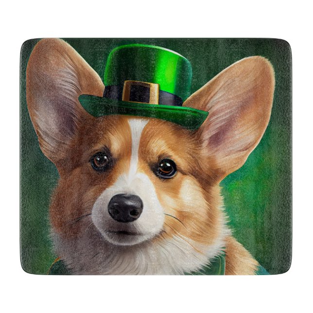 Corgi Dog in St. Patrick's Day Dress Schneidebrett (Vorderseite)