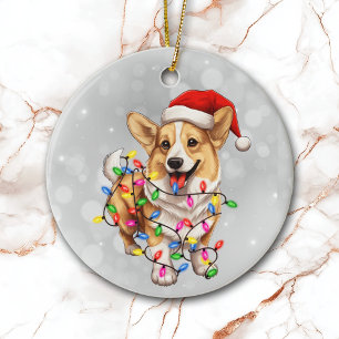 Corgi Dog in Weihnachtsbeleuchtung ummantelt Keramik Ornament