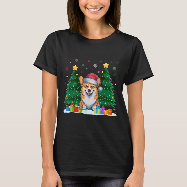 Corgi Dog liebt Weihnachtsmannmütze Ugly Christmas T-Shirt (Vorderseite)