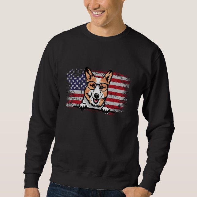 Corgi Dog Lover American Flag 4th of July Sweatshirt (Vorderseite)