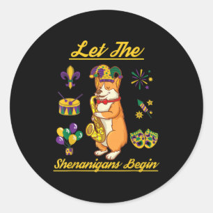 Corgi Dog Lover Kostüm Happy Mardi Gras Karnival Runder Aufkleber