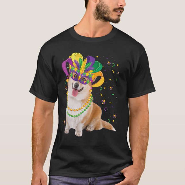 Corgi Dog Lover Mardi Gras Carnival Funny Mask Bea T-Shirt (Vorderseite)