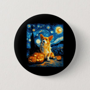 Corgi Dog Lovers Gemälde von van Gogh sternenweise Button