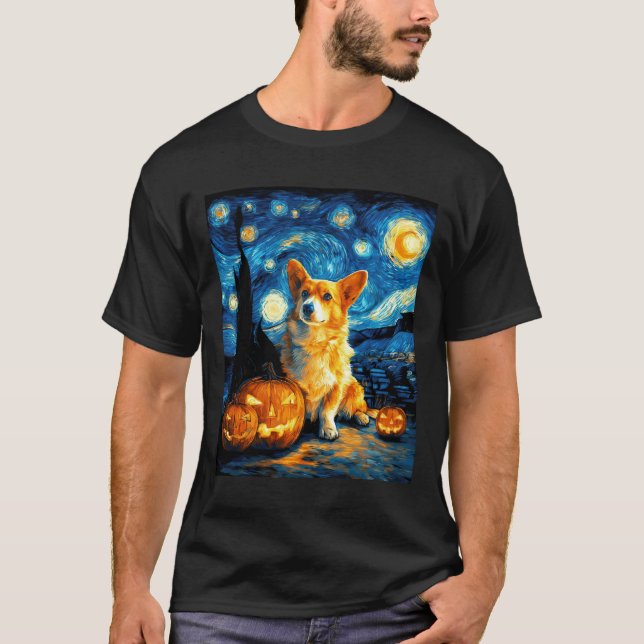 Corgi Dog Lovers Painting of van gogh starry night T-Shirt (Vorderseite)