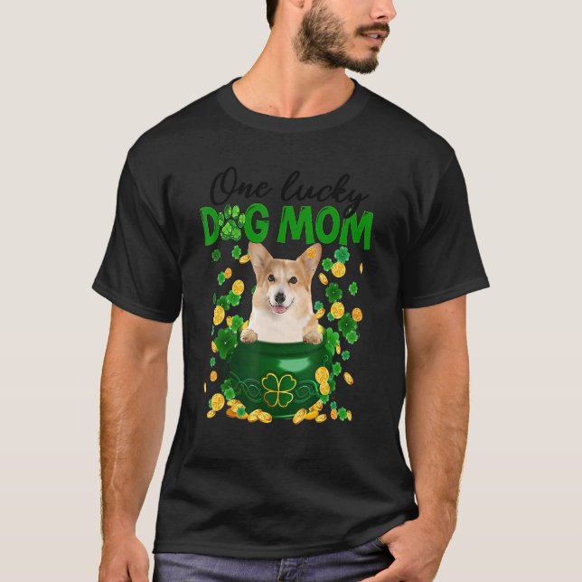 Corgi Dog Mama Irish Green Kleeblatt St Patrick's  T-Shirt (Vorderseite)