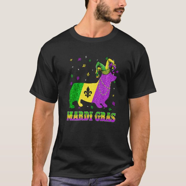 Corgi Dog Mardi Gras Carnival Jester Beads Premium T-Shirt (Vorderseite)