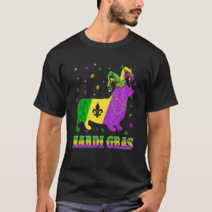 Corgi Dog Mardi Gras Carnival Jester Beads T-Shirt