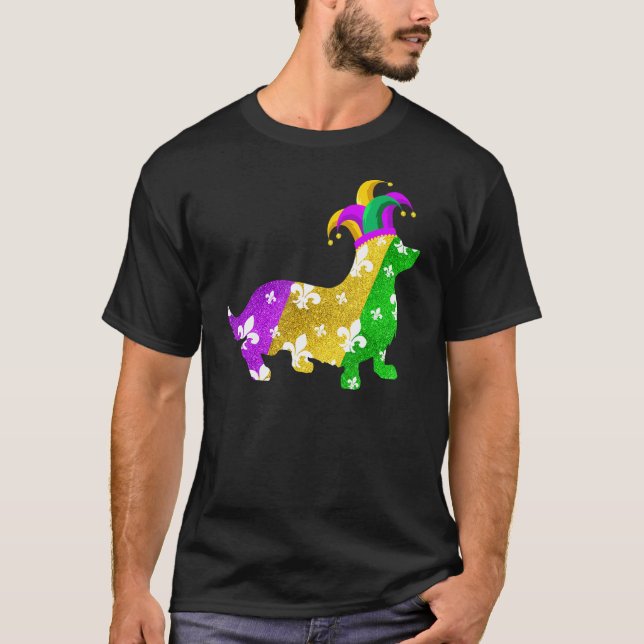 Corgi Dog Mardi Gras Carnivals Funny Puppy Lover T-Shirt (Vorderseite)