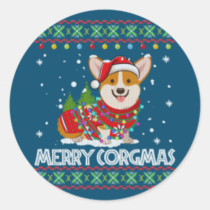 Corgi Dog Merry Corgmas Santa Corgi Ugly Weihnacht Runder Aufkleber