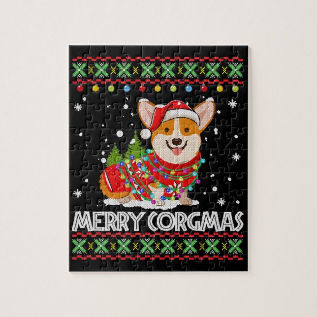 Corgi Dog Merry Corgmas Santa Puzzle (Vertikal)