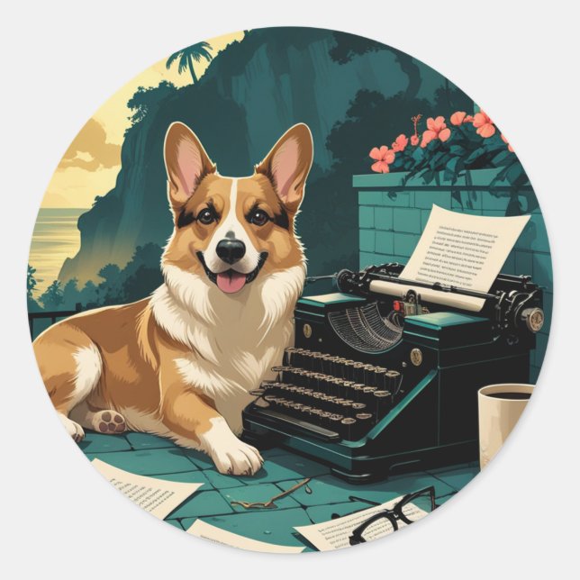 Corgi Dog mit glänzendem Fell und einem Gentleman  Runder Aufkleber (Vorderseite)
