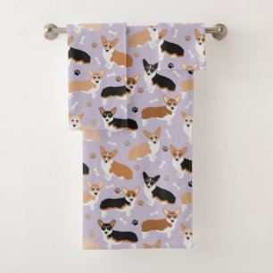Corgi Dog Paws and Bones Badetuch Set