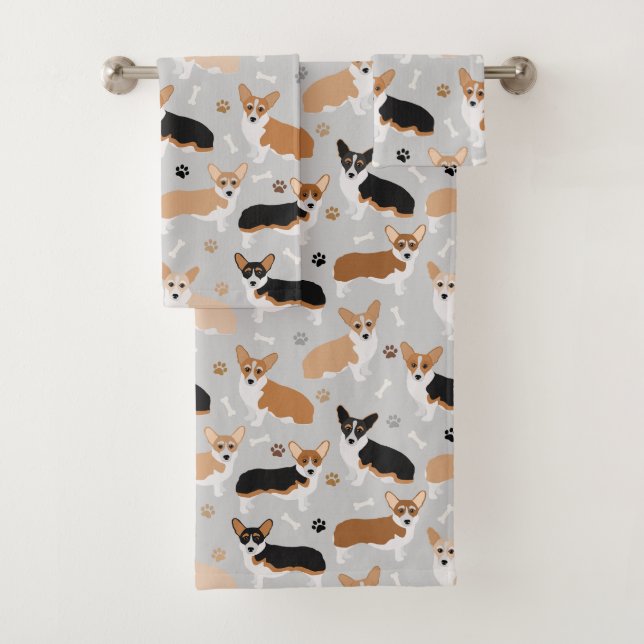 Corgi Dog Paws and Bones Badetuch Set (Insitu)