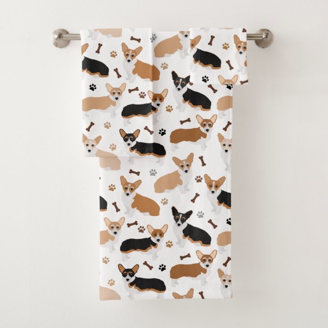 Corgi Dog Paws and Bones Badetuch Set (Insitu)
