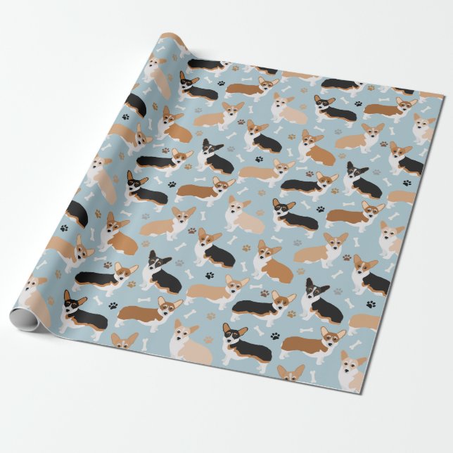Corgi Dog Paws and Bones Geschenkpapier (Ungerollt)