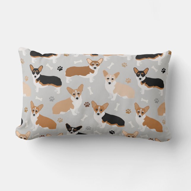 Corgi Dog Paws and Bones Lumbar Pillow Lendenkissen (Vorderseite)
