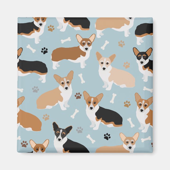 Corgi Dog Paws and Bones Magnet (Vorne)