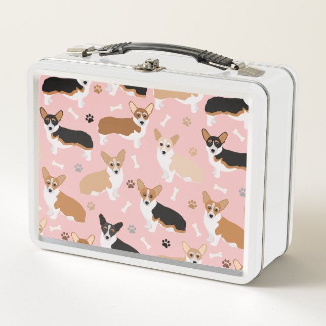 Corgi Dog Paws and Bones Metal Lunch Box (Vorderseite)