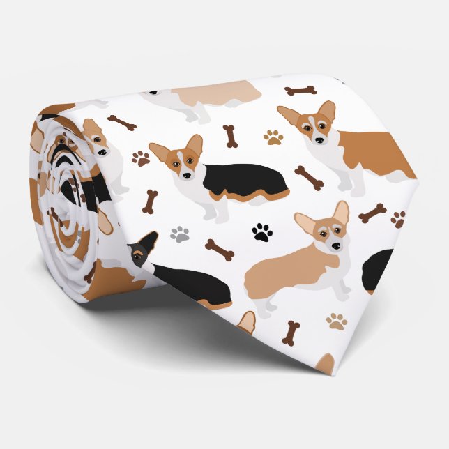 Corgi Dog Paws and Bones Neck Tie Krawatte (Gerollt)