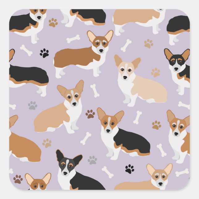 Corgi Dog Paws and Bones Quadratischer Aufkleber (Vorderseite)