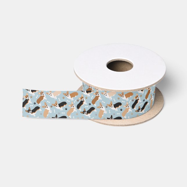 Corgi Dog Paws and Bones Satinband (Spule)