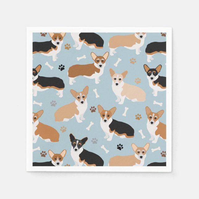 Corgi Dog Paws and Bones Serviette (Vorderseite)